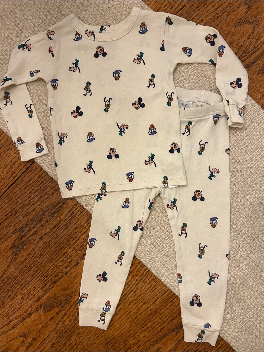 BabyGAP Disney Cream Kids Pajama Set with Mickey, Donald, Goofy, Pluto Faces, 2T